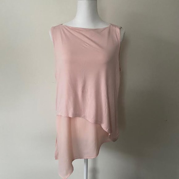 NWT ROSE + OLIVE Women L Asymmetrical Layered sleeveless Top Blouse Blush Pink - Picture 2 of 7